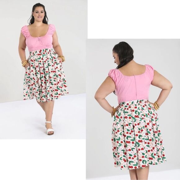 HELL BUNNY NWOT Yvette 50's Style Cherry Midi Skirt L - Picture 1 of 16